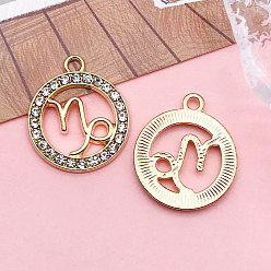 Козерог Подвески из хрусталя из цинкового сплава, плоско-круглые, созвездие, золотой свет, Козерог, 21x18 мм