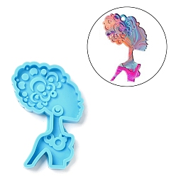 Темно-Голубой Черный женский портрет, кулон своими руками, силиконовые формы, формы для литья смолы, для изготовления уф-смолы и эпоксидной смолы, глубокое синее небо, 72.5x51x7.5 мм, отверстие : 3 мм