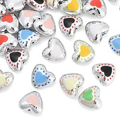 Mixed Color Printed Opaque Acrylic Beads, Heart, Mixed Color, 17.5x19x11mm, Hole: 1.8mm