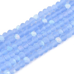 Васильковый Прозрачные стеклянные бусины, граненые, матовые, с половинным покрытием ab цвета, рондель, васильковый, 2.3~2.7x2 мм, отверстие : 0.4 мм, около 135~140 шт / нитка, 26~27 см