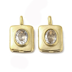 Real 14K Gold Plated 304 Stainless Steel Pendants, with Crystal Rhinestone, Rectangle Charms, Real 14K Gold Plated, 20x12.5x4mm, Hole: 4.5mm