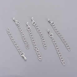 Серебро Латунный удлинитель цепи, с цепочками и подвесками в виде слезинок, без кадмия, без никеля и без свинца, серебряный цвет гальваническим, 40~58x3 мм, ссылка: 4x3 mm