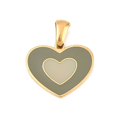 Темный Хаки 304 нержавеющей стальной эмали подвески, сердце прелести, реальный 18 k позолоченный, Темный хаки, 15x18x1 мм, отверстие : 5x3.5 мм