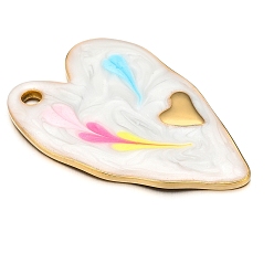 (404) Непрозрачное AB Кислое яблоко Шкентели нержавеющей стали, с эмалью, золотые, шарма сердца, цветочный белый, 36x24 мм, отверстие : 2.5 мм