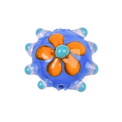 Королевский синий Ручной работы ухабистым Шарики Lampwork, RONDELLE с цветочным узором, королевский синий, 15.5x17.5x13 мм, отверстие : 1.6 мм