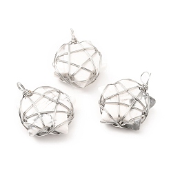 Говлит Природные подвески Говлит, с медной проволокой платинового тона, обернутой, без кадмия и без свинца, звезда, 37~41x29~31x9~11 мм, отверстие : 4.5~6 мм