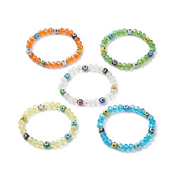 Mixed Color Handmade Lampwork Evil Eye Stretch Bracelets, Electroplate Glass Beaded Bracelets for Women, Mixed Color, Inner Diameter: 2 inch(5.2cm)