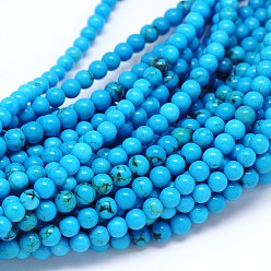 Cyan Natural Magnesite Round Bead Strands, Dyed & Heated, Cyan, 4mm, Hole: 1mm, about 96~100pcs/strand, 15.55 inch