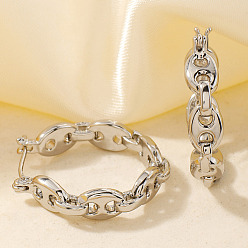 Серебро Элегантные геометрические серьги-кольца из латуни, цепочка-оберег, серебряные, 25x6 мм