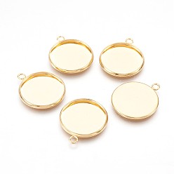Золотой 304 Настройки кабошон из нержавеющей стали кулон, чашки безель с краями, плоско-круглые, золотые, лоток : 20 мм, 26x22x2 мм, отверстие : 2.2 мм