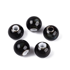 Negro Cuentas de porcelana vintage hechas a mano, fantasía antigua porcelana esmaltada, rondo, negro, 9.5~11x8.5~9.5 mm, agujero: 2~3 mm