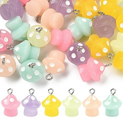 (52) Непрозрачная лаванда 30шт 6 цвета подвески из светящейся непрозрачной смолы, грибные прелести, с оттенком нержавеющей стали 304 петли из нержавеющей стали, светится в темноте, разноцветные, 18x14 мм, отверстие : 2 мм, 5 шт / цвет