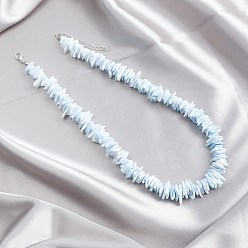 Светло-Голубой Ожерелья из натуральных ракушек, окрашенных в пляжном стиле, с концевыми цепями из сплава, платина, Небесно-голубой, 15.75 дюйм (40 см)