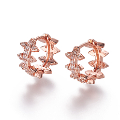 Розовое Золото Серьги-кольца из латуни с микро-паве из фианита, форма венок из листьев, прозрачные, розовое золото , 14.5~15x7.5 мм , штифт: 0.9x1.2 мм