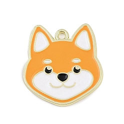 Оранжевый Подвески из эмали и сплава, собачий шарм, золотые, оранжевые, 25x24x1.5 мм, отверстие : 1.8 мм