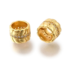 Настоящее золото 18K 925 бусины из стерлингового серебра с микропаве, прозрачные бусины из кубического циркония, колонка, реальный 18 k позолоченный, 7x6 мм, отверстие : 2 мм