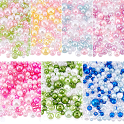 Coloré 7 sacs 7 perles en plastique ABS de style, perles de culture de imitation , ronde, colorées, 3~8mm, Trou: 1.2~2mm, 1 sac / couleur