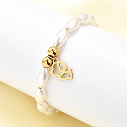 Золотой 304 Браслеты из нержавеющей стали с подвесками в виде собак для женщин, с пластиковыми бусинами из искусственного жемчуга, ионное покрытие (ip), золотые, 7 дюйм (17.7 см)