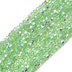 Зеленый лайм Ab цветные прозрачные стеклянные бусины пряди, двухконусные, граненые, с половиным покрытием, зеленый лайм, 2.5x3 мм, отверстие : 0.7 мм, около 148~149 шт / нитка, 15.35~15.55'' (39~39.5 см)