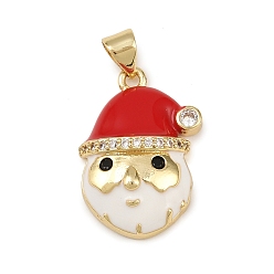 Santa Claus Рождественские латунные эмалевые подвески с микропаве из кубических цирконий, золотые, Дед Мороз, 22.5x16x6.5 мм, отверстие : 3.5x3 мм