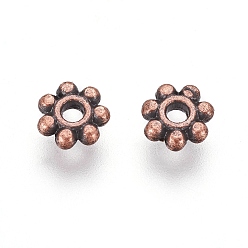 Red Copper Tibetan Style Alloy Daisy Spacer Beads, Flower, Lead Free & Cadmium Free, Red Copper, 4.5x1.5mm, Hole: 1mm