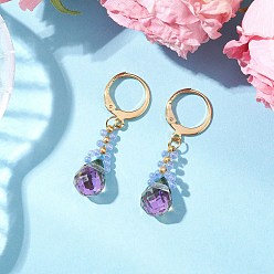 Васильковый Серьги из стеклянных бусин с застежкой-молнией, с 304 фурнитурой для сережек из нержавеющей стали и стеклянной каплевидной подвеской, золотые, васильковый, 33~34x8 мм