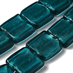 Темный Морско-зеленый Серебряная фольга из фольги, квадратный, темно-зеленый, 20x20x6~6.5 мм, отверстие : 1.8 мм, около 12 шт / нитка, 9.49'' (24.1 см)
