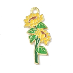 Золотистый Подвески из эмали и сплава, цветок, золотые, золотые, 31.5x12x1.5 мм, отверстие : 2 мм