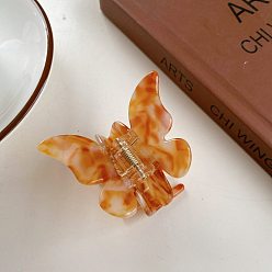Dark Orange Cellulose Acetate(Resin) Butterfly Hair Claw Clip, Leopard Print Butterfly Ponytail Hair Clip for Women, Dark Orange, 54mm
