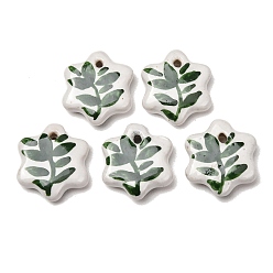Verde Colgantes hechos a mano de la porcelana, pintado a mano, estrella con dije de hoja, verde, 22~22.5x20x6 mm, agujero: 2 mm