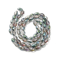 Clear Electroplate Glass Beads Strands, Half Plated, Faceted, Oval, Clear, 6x4mm, Hole: 1mm, about 72pcs/strand, 16 inch