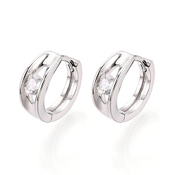 Платинированный Латунные серьги-кольца из прозрачного кубического циркония, Реальная платина, 11.5x13x4.5 мм