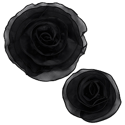 Черный 2 шт. 2 стили броши-цветы из органзы, с пин железа, чёрные, 155~290 мм