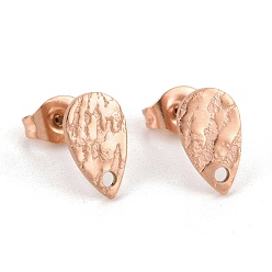 Розовое Золото Ионное покрытие (ip) 304 детали серьги-гвоздики из нержавеющей стали, с отверстием, текстурированная слеза, розовое золото , 10x6 мм, отверстие : 1 мм, штифты : 0.8 мм