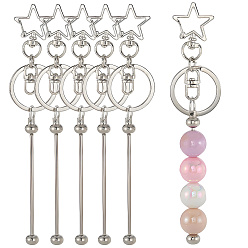 Звезда 10шт. застежки для брелков из сплава, 10Брелок с железным стержнем и бисером, платина, звезда, 66 мм