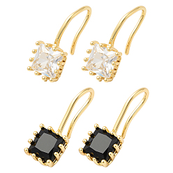 (52) Непрозрачная лаванда 4 шт. 2 цвета латуни квадратные подвесные серьги с кубическим цирконием, реальный 18 k позолоченный, разноцветные, 18~19x7.5 мм, 2 шт / цвет