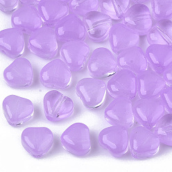 Plum Transparent Spray Painted Glass Beads, Heart, Imitation Jelly, Plum, 6x6x4mm, Hole: 0.9mm