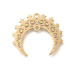 Золотой 201 подвески из нержавеющей стали, лазерная резка, двойной рог / подвеска в виде полумесяца, золотые, 21.5x25x1 мм, отверстие : 1.6 мм