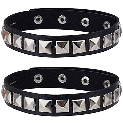 Черный 2 браслеты на руку из сплава и искусственной кожи, браслеты с заклепками для женщин, чёрные, 16-1/8x3/4x1/4 дюйм (41x2x0.55 см)