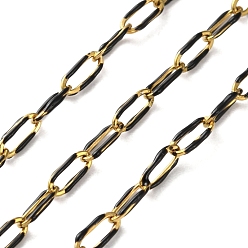 Черный 304 Эмалированные кабельные цепи из нержавеющей стали, пайки, с катушкой, ионное покрытие (ip), реальный 18 k позолоченный, чёрные, 6.5x3x0.5 мм, около 32.81 футов (10 м) / рулон