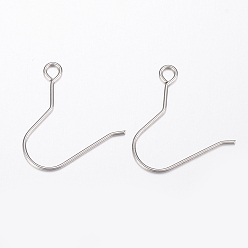 Stainless Steel Color Tarnish Resistant 304 Stainless Steel Earring Hooks, with Horizontal Loop, Stainless Steel Color, 21x18x0.6mm, Hole: 2mm, 22 Gauge, Pin: 0.6mm