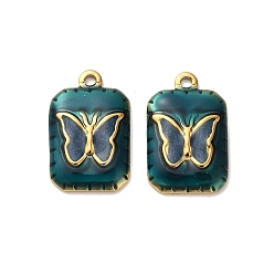 чирок 304 подвески из нержавеющей стали, Прямоугольник с бабочкой, с эмалью, реальный 18 k позолоченный, ионное покрытие (ip), зелено-синие, 20.5x13x2.5 мм, отверстие : 1.8 мм