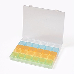 Разноцветный Пластиковые бисера контейнеры, складной шарик хранения, съемный, 30 отсеков, прямоугольные, красочный, 20.8x18x2.7 см, отсеки: около 3.3x3.4x2.35 см, 30 купе / ящик