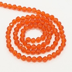 Dark Orange Glass Beads Strands, Faceted(32 Facets), Round, Dark Orange, 4mm, Hole: 1mm, about 98pcs/strand, 13.7 inch