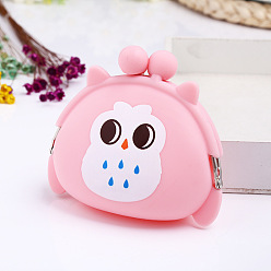 Pink Rubber Wristlet Wallets, Change Purse, Owl Shape, Pink, 10x4.5cm