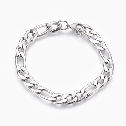 Нержавеющая Сталь Цвет Устойчивые к потускнению 304 браслеты-цепочки из нержавеющей стали Figaro, с карабин-лобстерами , цвет нержавеющей стали, 8-3/8 дюйм (21.3 см)