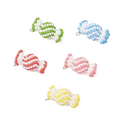 (52) Непрозрачная лаванда Подвески-конфеты из стеклянных бусин, с 304 кольцами из нержавеющей стали, реальный 18 k позолоченный, разноцветные, 14x25x13.5 мм, отверстие : 2.5 мм