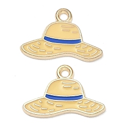 Golden Alloy Enamel Pendants, Beach Hat Charms, Golden, 12.5x19x1mm, Hole: 1.6mm