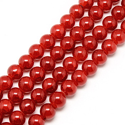 Red Baking Painted Crackle Glass Bead Strands, Round, Red, 8mm, Hole: 1.3~1.6mm, about 100pcs/strand, 31.4 inch