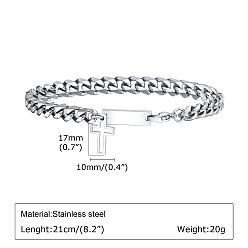 Нержавеющая Сталь Цвет Не тускнеющие мужские крестовые браслеты из нержавеющей стали с панцирными цепями, цвет нержавеющей стали, 8-1/4 дюйм (21 см)